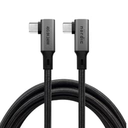 NÖRDIC kulmikas 50 cm USB4 USB-C - C nylon punottu kaapeli PD3.1 240W 40G 8K60Hz 4K144Hz harmaa