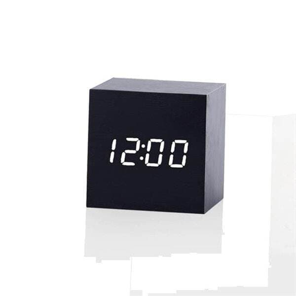 Väckarklocka i trä med LED skärm - Svart / Vit