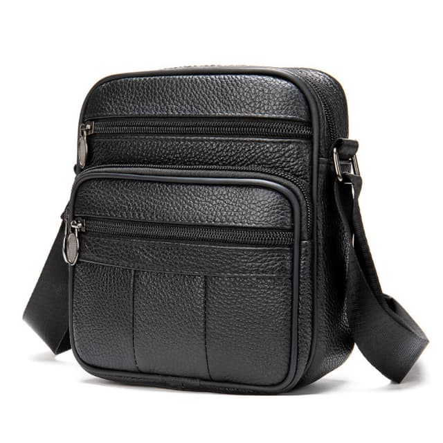 Crossbody-veske i ekte skinn Sort