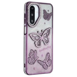 SKALO Samsung A26 5G Butterfly Rhinestones Suojakuori - Violetti