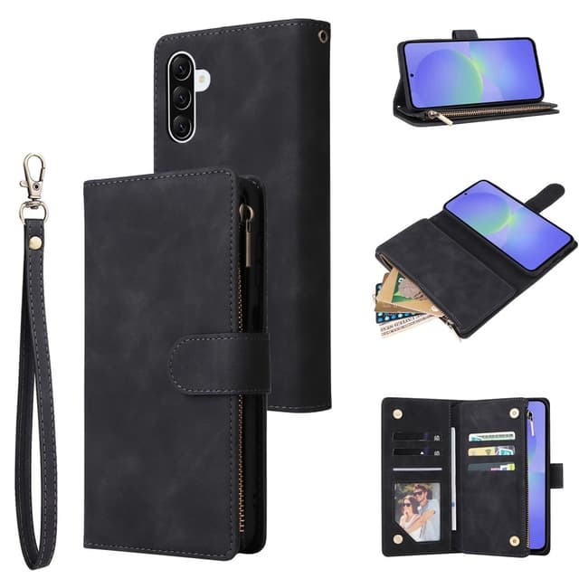 SKALO Samsung A36 5G Zipper PU-læder Flip Cover - Sort