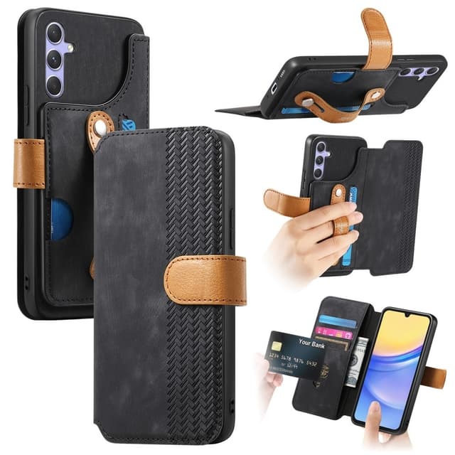 SKALO Samsung A26 5G SW-01 Retro PU-Nahka Lompakkokotelo - Musta