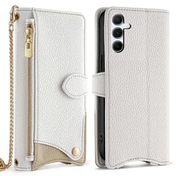 SKALO Samsung A26 5G Litchi Makeup Mirror Chain Lompakkokotelo - Valkoinen