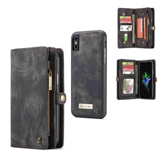 CASEME iPhone X/XS Retro Split Lommebok-deksel I Lær - Grå