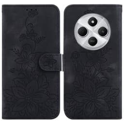 För Xiaomi Redmi 14C Fodral Ställ Plånboksfodral Blommönster - Svart