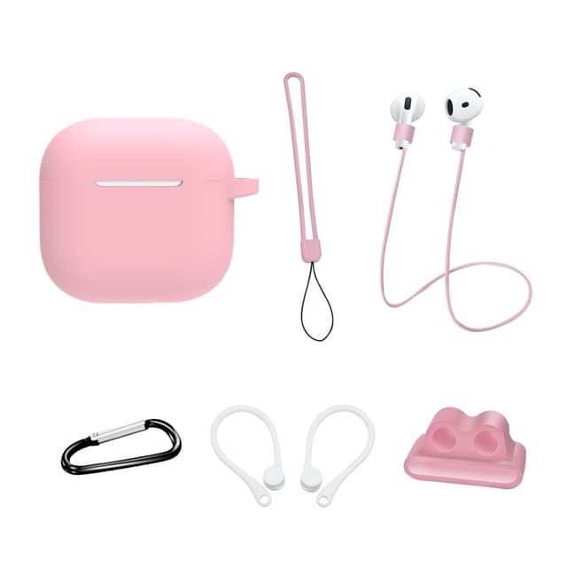 For AirPods 4 6 i 1 tilbehør Veske Stroppholder Ørekroker Halsstropp Nøkkelring - Rosa