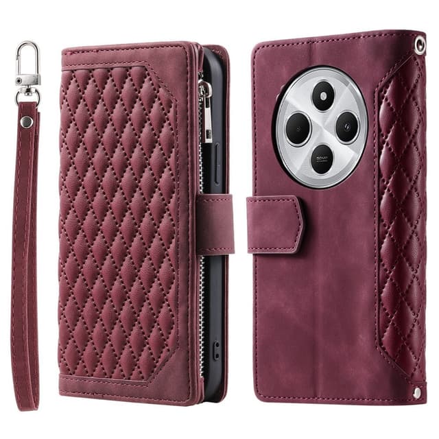 Til Xiaomi Redmi 14C Lommebok-deksel med glidelås Rhombus Stitching Line Telefonveske