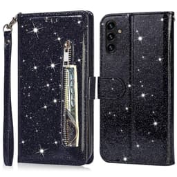 Samsung Galaxy A56 5G Taittuva Glitter-Suojakotelo Vetoketjutaskulla – Black