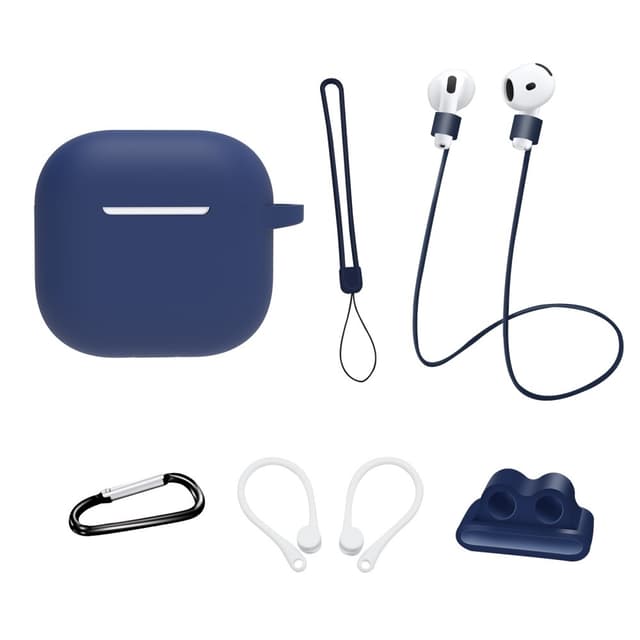 Til AirPods 4 6 i 1 Tilbehør Taske Stropholder Ørekroge Halsrem Nøglering - Midnight Blue
