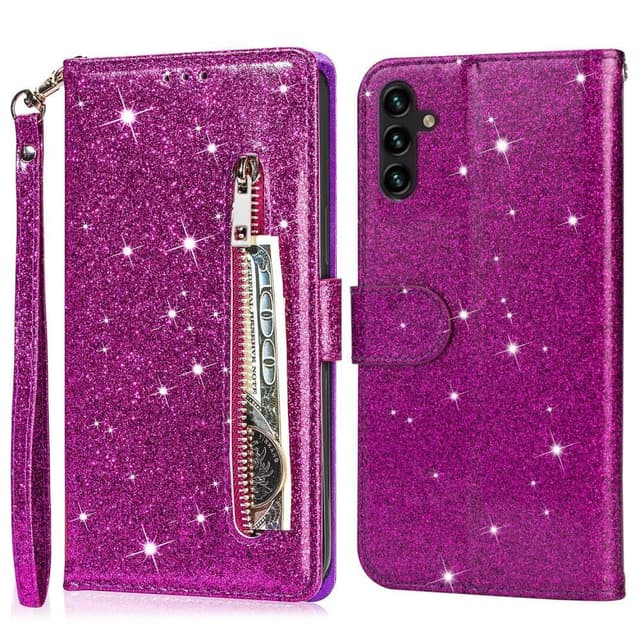 För Samsung Galaxy A56 5G Ställbart Glitterfodral med Dragkedjeficka - Purple