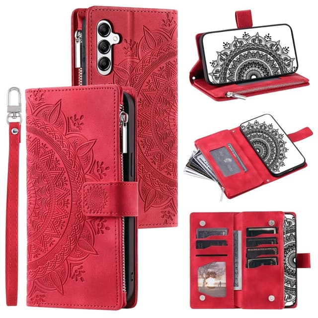 For Samsung Galaxy A56 Lommebok Deksel Shell Mandala Blomstermønster - Rød