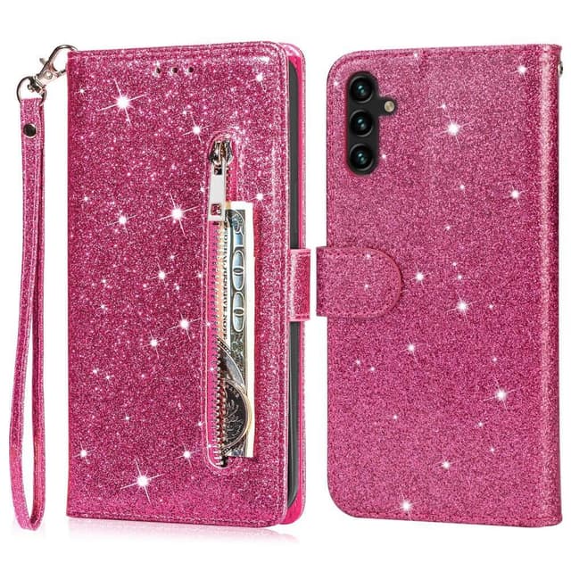 För Samsung Galaxy A56 5G Ställbart Glitterfodral med Dragkedjeficka - Rose