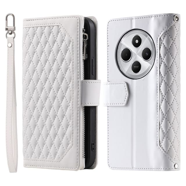 För Xiaomi Redmi 14C Zipper Wallet Case Rhombus Stitching Line Telefonfodral