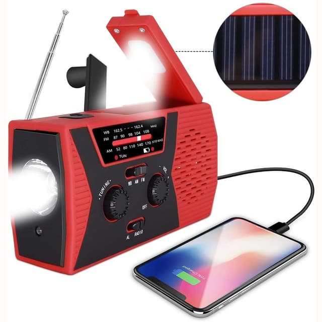 Solenergi vädersändning NOAA/AM/FM-radio med handvev Hörlursuttag Läslampa 2000mAh Power Bank