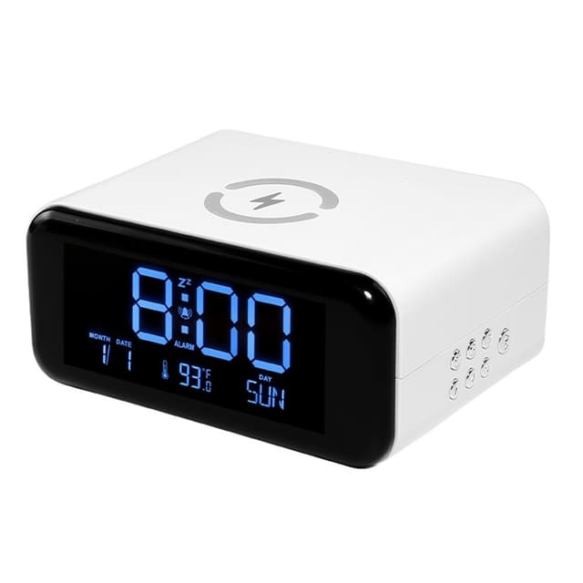 Vekkerklokke Nattlys Bluetooth-høyttaler 15W Trådløs lading Stor skjerm