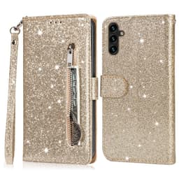For Samsung Galaxy A56 5G Stående Glitterdeksel med Glidelåslomme - Gold