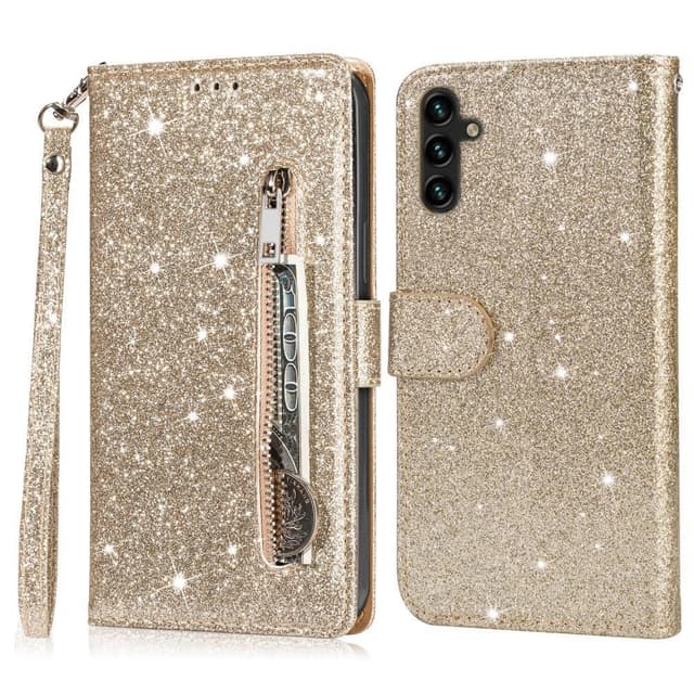 För Samsung Galaxy A56 5G Ställbart Glitterfodral med Dragkedjeficka - Gold