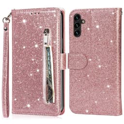 Samsung Galaxy A56 5G Taittuva Glitter-Suojakotelo Vetoketjutaskulla – Rose Gold