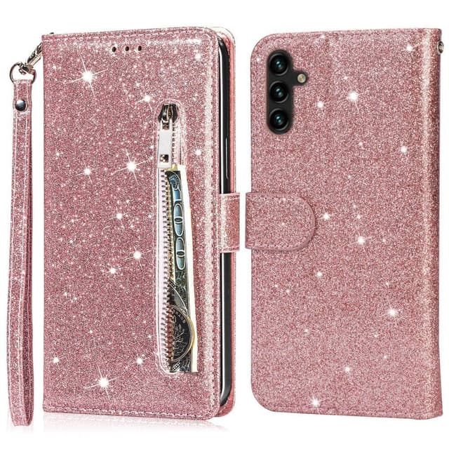 Til Samsung Galaxy A56 5G Stående Glittercover med Lynlåslomme - Rose Gold