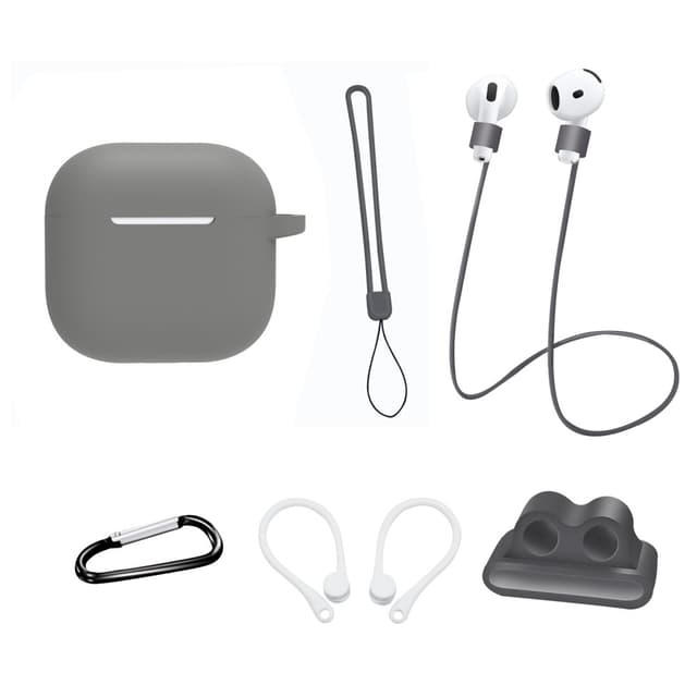 AirPods 4 6 in 1 -tarvikkeet kotelo hihnapidike korvakoukut kaulahihna avainrengas - Harmaa