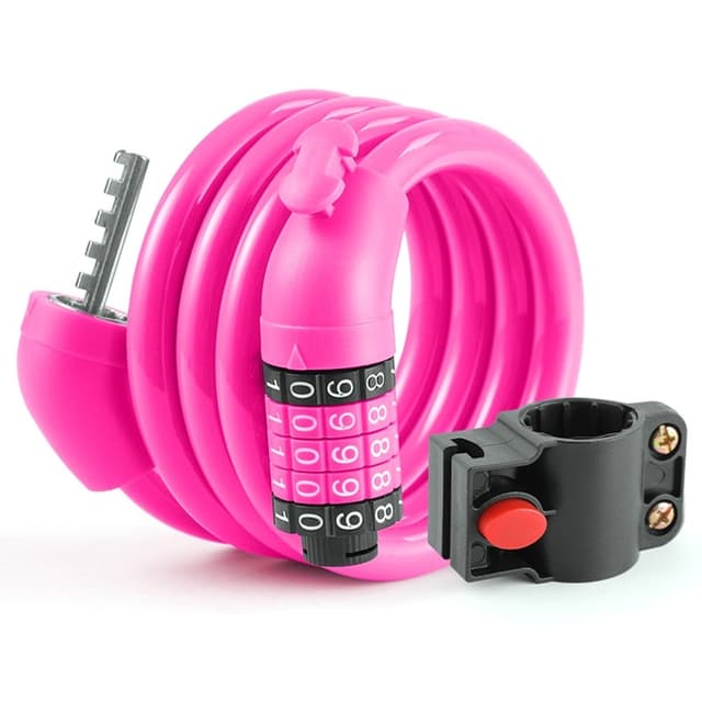 Cykellås Lås Kabel 5-siffrig kombination monteringsfäste - Rosa