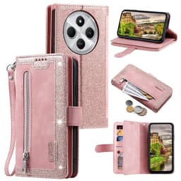 Til Xiaomi Redmi 14C Etui med Lynlåslomme og 9 Kortlommer – RoseGold