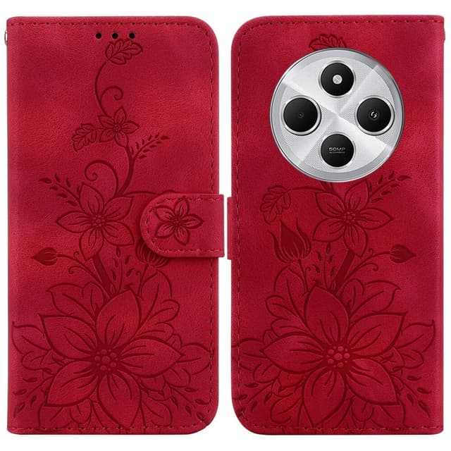 Til Xiaomi Redmi 14C Veske Stativ Lommebokveske Blomstermønster - Rød
