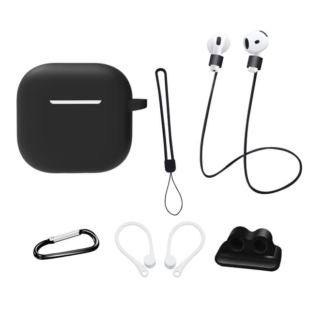 För AirPods 4 6 i 1 Tillbehör Fodral Rem Hållare Öronkrokar Nackrem Nyckelring