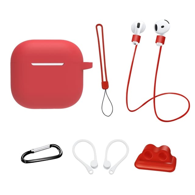 For AirPods 4 6 i 1 tilbehør Veske Stroppholder Ørekroker Halsstropp Nøkkelring - Rød