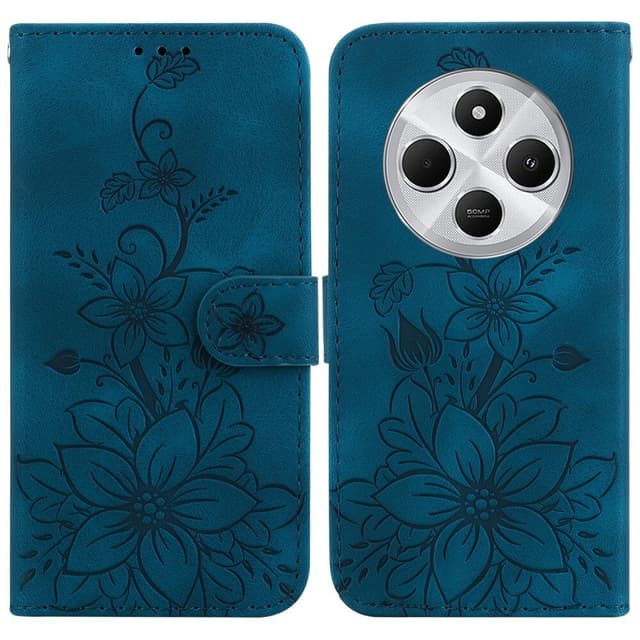 För Xiaomi Redmi 14C Fodral Ställ Plånboksfodral Blommönster - Blå