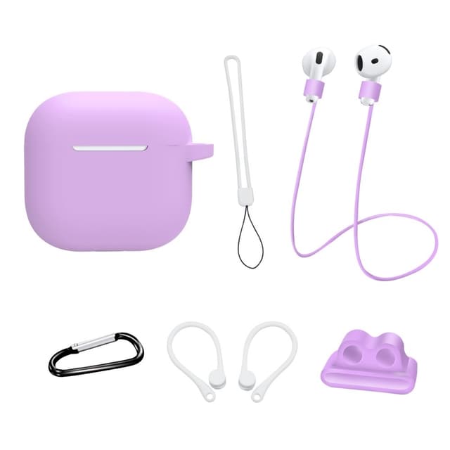 For AirPods 4 6 i 1 tilbehør Veske Stroppholder Ørekroker Halsstropp Nøkkelring - Lilla