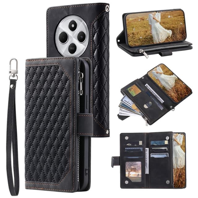 Xiaomi Redmi 14C Zipper Wallet Case Rhombus Stitching Line Puhelinsuojus