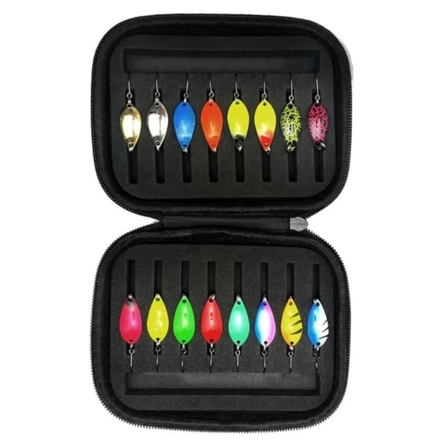 16 stk 2,5 g 3,5 g 5 g ørretfiskeagn Flimmer Drag Spinner med oppbevaringspose