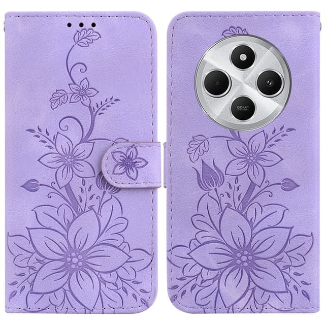 Til Xiaomi Redmi 14C Veske Stativ Lommebokveske Blomstermønster - Lilla