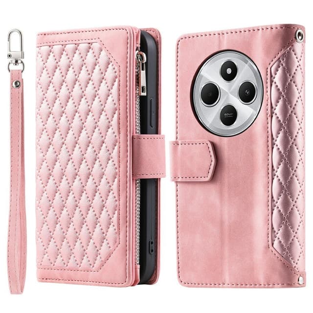 Xiaomi Redmi 14C Zipper Wallet Case Rhombus Stitching Line Puhelinsuojus