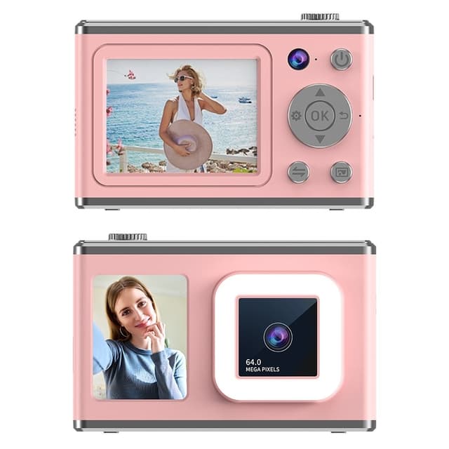 2,4"" skærm med dobbelt linse videooptagelse CCD digitalkamera med 32 GB kort + læser - Pink