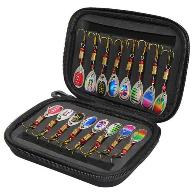 16 stk 3g metallspinner agn for fiskelokk med oppbevaringspose - C