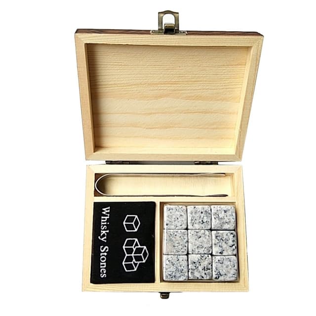 9 PCS Whisky Stones Sett Treboks Chilling Rocks Gjenbrukbare isbiter
