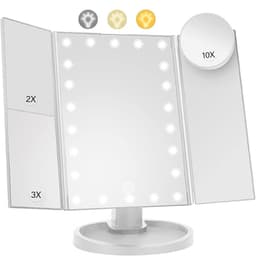3-sidet sammenfoldelig makeup spejl, der kan dæmpes lys 22LED bordspejl - Hvid