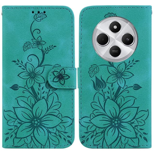 Til Xiaomi Redmi 14C Veske Stativ Lommebokveske Blomstermønster - Grønn