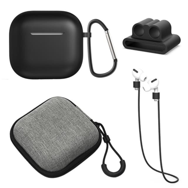 För AirPods 4 5st Tillbehör Fodral förvaringsbox halsrem hörlurshållare nyckelring - Svart