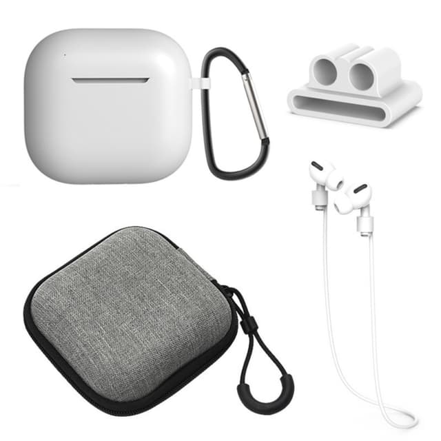 För AirPods 4 5st Tillbehör Fodral förvaringsbox halsrem hörlurshållare nyckelring - Vit
