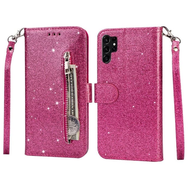Til Samsung Galaxy S25 Ultra Stående Glittercover med Lynlåslomme