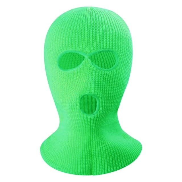 Vinter Helansikte Mask Tre-håls Balaclava Stickad Hatt Hals Damask - Fluorescent Green
