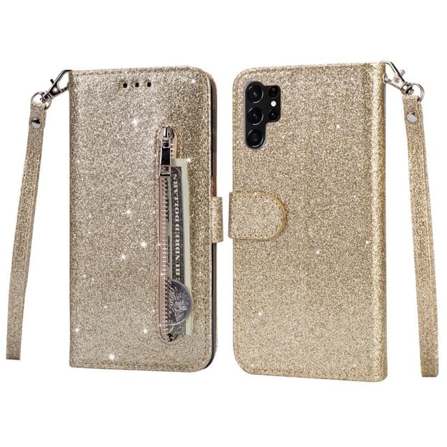 For Samsung Galaxy S25 Ultra Stående Glitterdeksel med Glidelåslomme