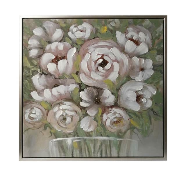Veggkunst WALLY 60x60cm, hvite blomster