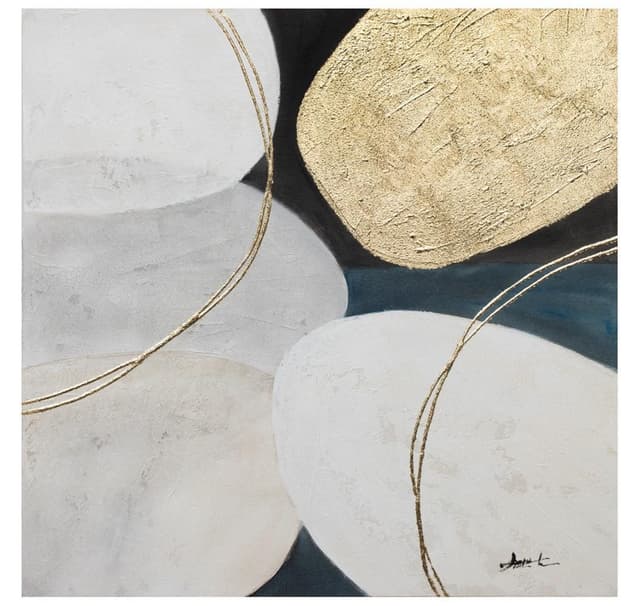 Oljemålning 70x70cm, guld/vit 2