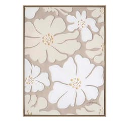 Maleri med ramme 60x80cm, beige blomster