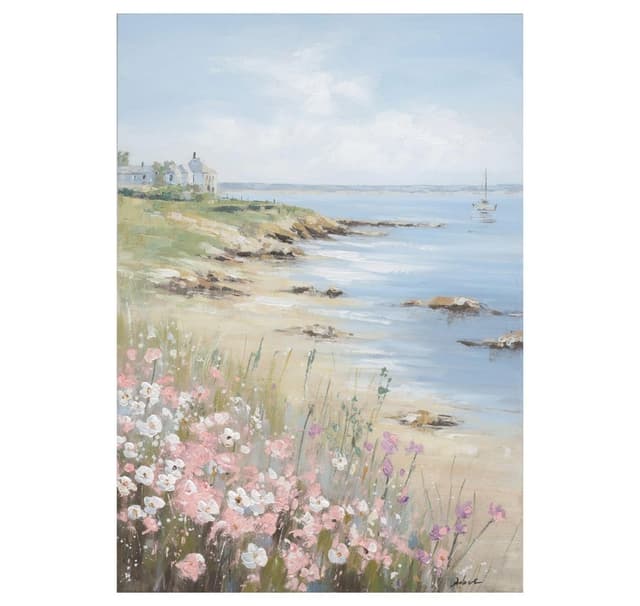 Oljemaleri 70x100cm, blomster på stranden