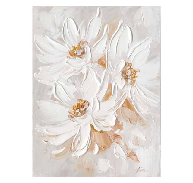 Oljemålning 60x80cm, tre vita blommor